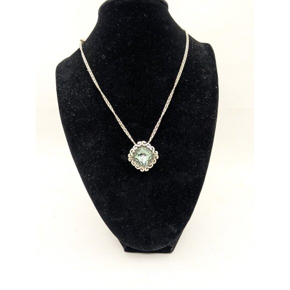 Brighton Necklace Danube Blue Faceted Pendant Crystal Silver Double Chain READ - Picture 1 of 10